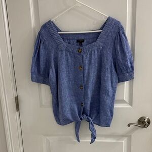 Talbots Blue Linen Button-Down Blouse